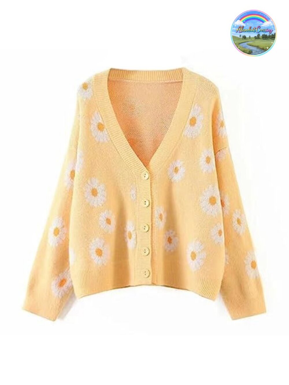 Women's Long Sleeve Cardigan Sweater, Cute Y2K Knit Colorful Patterned V-Neck